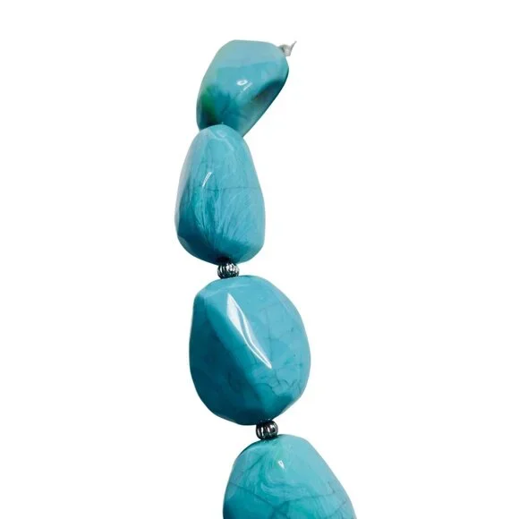 Robert J Graziano Chunky Faux Turquois And Silver Tone Necklace (5804) - Picture 2 of 7